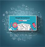 People Recruitment concept  with Doodle design style :people inteview, skill testing, clear selection. Modern style illustration for web banners, brochure and flyers.