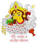 illustration of Goddess Durga for Dussehra with bengali text meaning Love, Regards and heartiest wishes for Happy Durga Puja