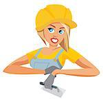 Cartoon female bricklayer worker With trowel