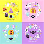 Halloween Trendy Concepts Set. Flat Design Vector Illustration. Collection of Trick or Treat Posters.