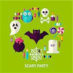 Scary Party Greeting Card. Poster Design Vector Illustration. Set of Halloween Objects.