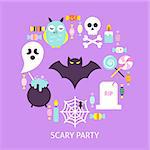 Scary Party Trendy Poster. Poster Design Vector Illustration. Set of Trick or Treat Objects.