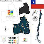 Vector map of Arica y Parinacota region and location on Chilean map