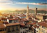 View on towers Bargello and Badia Fiorentina in Florence, Italy