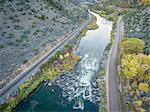 Rodeo Rapid on the upper Colorado River at Burns, Colorado, USA, aerial view in early fall