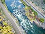 Rodeo Rapid on the upper Colorado River at Burns, Colorado, USA, aerial view in early fall