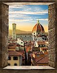 View on Cattedrale di Santa Maria del Fiore in Florence from ancient window, Italy