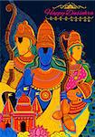 illustration of Lord Ram, Sita, Laxmana, Hanuman and Ravana in Dussehra Navratri festival of India poster