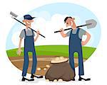 Vector illustration of a two farmers on field