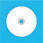 Compact Disk Empty Mockup. Vector Illustration of Blank White Realistic Disc over Blue Background.