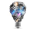 Big bulb light with mechanisms and gears. 3d rendering