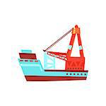 Cargo Ship Toy Boat Bright Color Icon In Simple Childish Style Isolated On White Background