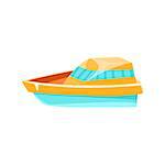 Cutter Toy Boat Bright Color Icon In Simple Childish Style Isolated On White Background