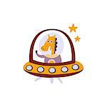 Horse Driving A Flying Saucer Stylized Fantastic Illustration Childish Simplified Funny Flat Drawing On White Background