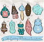 Set of real vintage Christmas decorations 1. Vector illustration EPS8