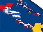 Map of Central America with embedded flags on 3D political map. Accurate official colors of flags. 3D illustration