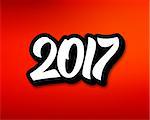 Happy New Year 2017 label design. Red blurred background with typographic text 2017. Vector festive background