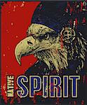 Native American poster, eagle in war bonnet, vector illustration