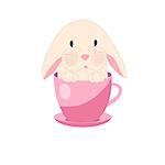 cute rabbit in teacup, illustration, set for baby fashion.