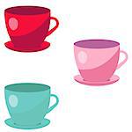 Colorful cups isolated on white background, vector illustration