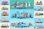 Stock vector illustration set big city elements for infographic in a flat style