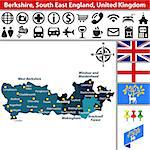 Vector map of Berkshire, South East England, United Kingdom with regions and flags