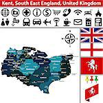Vector map of Kent, South East England, United Kingdom with regions and flags