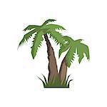 Two Palm Trees Jungle Landscape Element. Simple Tropical Forest Object Illustration Isolated On White Background.