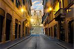 Street with road to Spanish Stairs in Rome, Italy