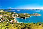 Adriatic archipelago aerial summer view, bay of Drage Pakostanske, Dalmatia, Croatia