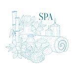 Spa Center Symbols Hand Drawn Realistic Sketch. Artistic Pencil Detailed Contour Illustration On White Background.