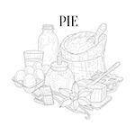 Pie Baking Components Still Life Hand Drawn Realistic Sketch. Artistic Pencil Detailed Contour Illustration On White Background.