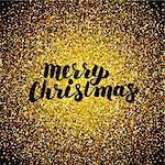 Merry Christmas Gold Design. Vector Illustration of Calligraphy with Golden Sparkle Decoration.