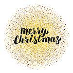Merry Christmas Lettering over Gold. Vector Illustration of Calligraphy with Golden Sparkle Decoration.