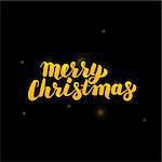 Merry Christmas Gold Lettering over Black. Vector Illustration of Calligraphy with Golden Decoration.