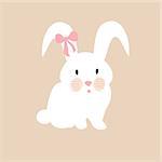 cute rabbit with pink bow, illustration, set for baby fashion.