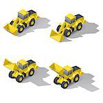 Quarry front loader with a different position of the bucket isometric icon set, vector graphic illustration design