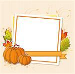 Autumn frame with pumpkins and falling leaves. Vector illustration.