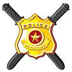 Police Symbols - metal badge and crossbones batons.