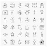 Line Christmas Icons Set. Vector Collection of New Year Winter Holiday Outline Symbols.