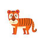 Tiger Toy Exotic Animal Drawing. Silly Childish Illustration Isolated On White Background. Funny Animal Colorful Vector Sticker.