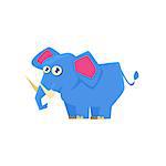 Blue Elephant Toy Exotic Animal Drawing. Silly Childish Illustration Isolated On White Background. Funny Animal Colorful Vector Sticker.