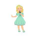 Blond Girl Singing In Karaoke. Bright Color Cartoon Simple Style Flat Vector Sticker Isolated On White Background