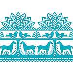 Vector repetitve design with horses, birds, trees and flowers - folk design from the region of Kurpie in Poland
