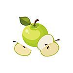Green Apple Breakfast Food Element Isolated Icon. Simple Realistic Flat Vector Colorful Drawing On White Background.