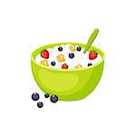 Cereals Breakfast Food Element Isolated Icon. Simple Realistic Flat Vector Colorful Drawing On White Background.