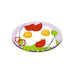 Fried Eggs Breakfast Food Element Isolated Icon. Simple Realistic Flat Vector Colorful Drawing On White Background.