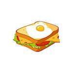 Sandwich Breakfast Food Element Isolated Icon. Simple Realistic Flat Vector Colorful Drawing On White Background.