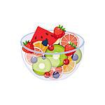 Fruit Salad Breakfast Food Element Isolated Icon. Simple Realistic Flat Vector Colorful Drawing On White Background.
