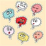 Set of comic book bubbles face Emoji emoticon smiley, pop art retro illustration. Female and male emotions